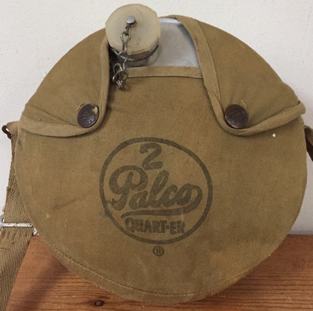 Vintage Palco 2 Quart-er Military Boy Scout Canteen Carry Sack Pouch Aluminum